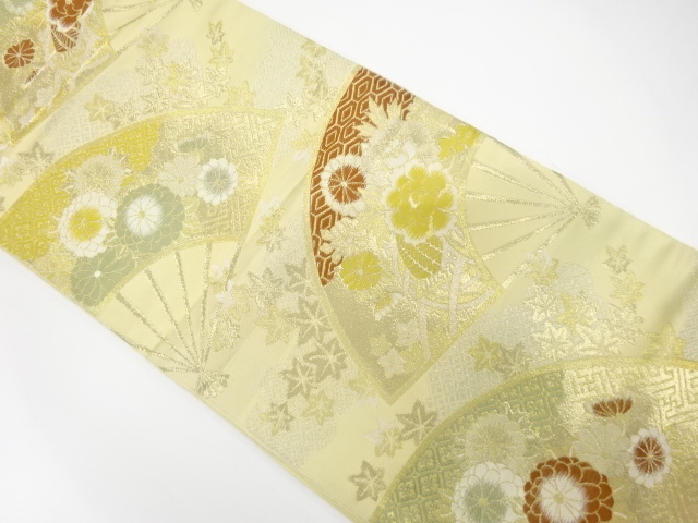 JAPANESE KIMONO / ANTIQUE FUKURO OBI / WOVEN KIKU & PEONY WITH MAPLE